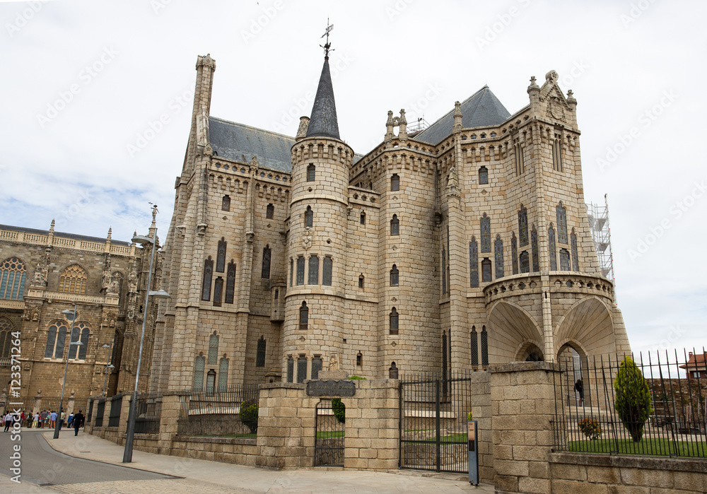 Beautiful and famous landmark Astorga Epsiscopal Palace, in Astorga, Leon, Spain, Europe/ holiday/ walking/ tourists/ beauty