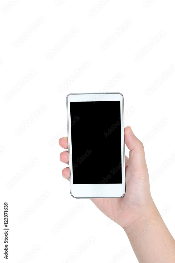 Woman hand with smart phone with clipping path Woman hand with smart phone with clipping path