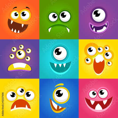 Monster expressions. Funny cartoon faces vector