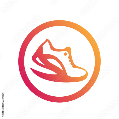 Running logo element, icon, running shoe in circle on white, vector illustration