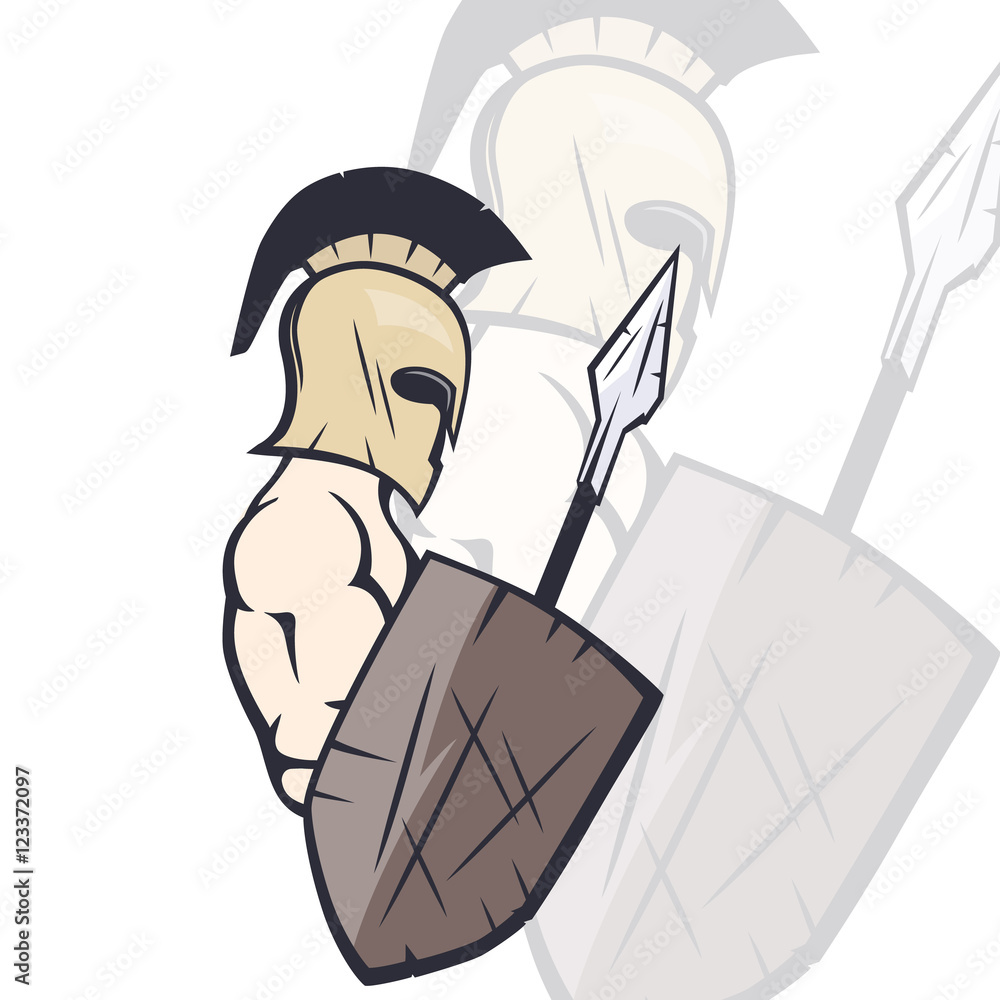 spartan with spear and shield, greek warrior in helmet Stock Vector ...