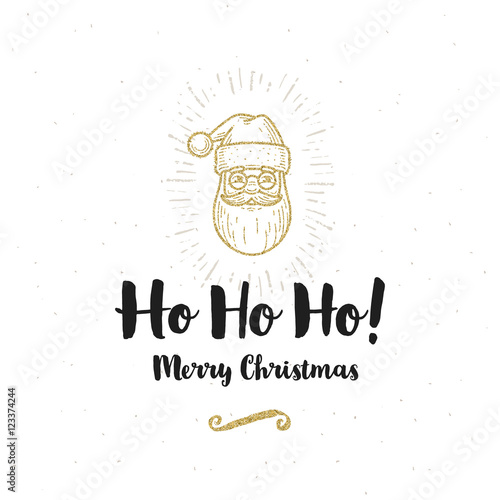 Christmas greeting card - Calligraphy greeting and glitter gold Santa Claus.