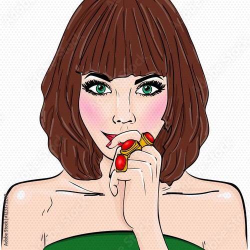 Comic book brunette girl. Scared Woman - Separate dot and solid color layers. Pop art vintage