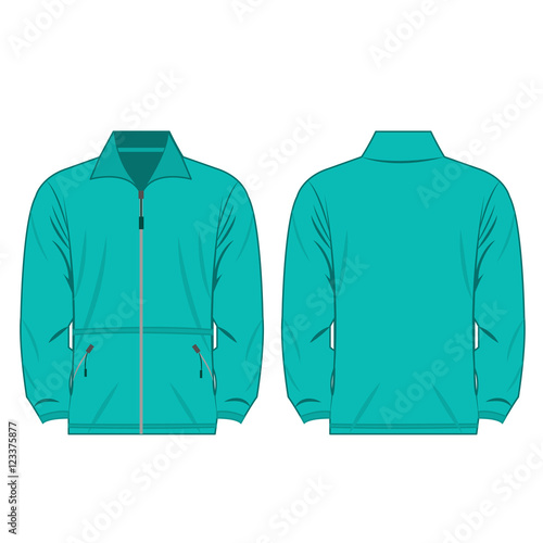 turquoise color fleece outdoor jacket isolated vector on the white background