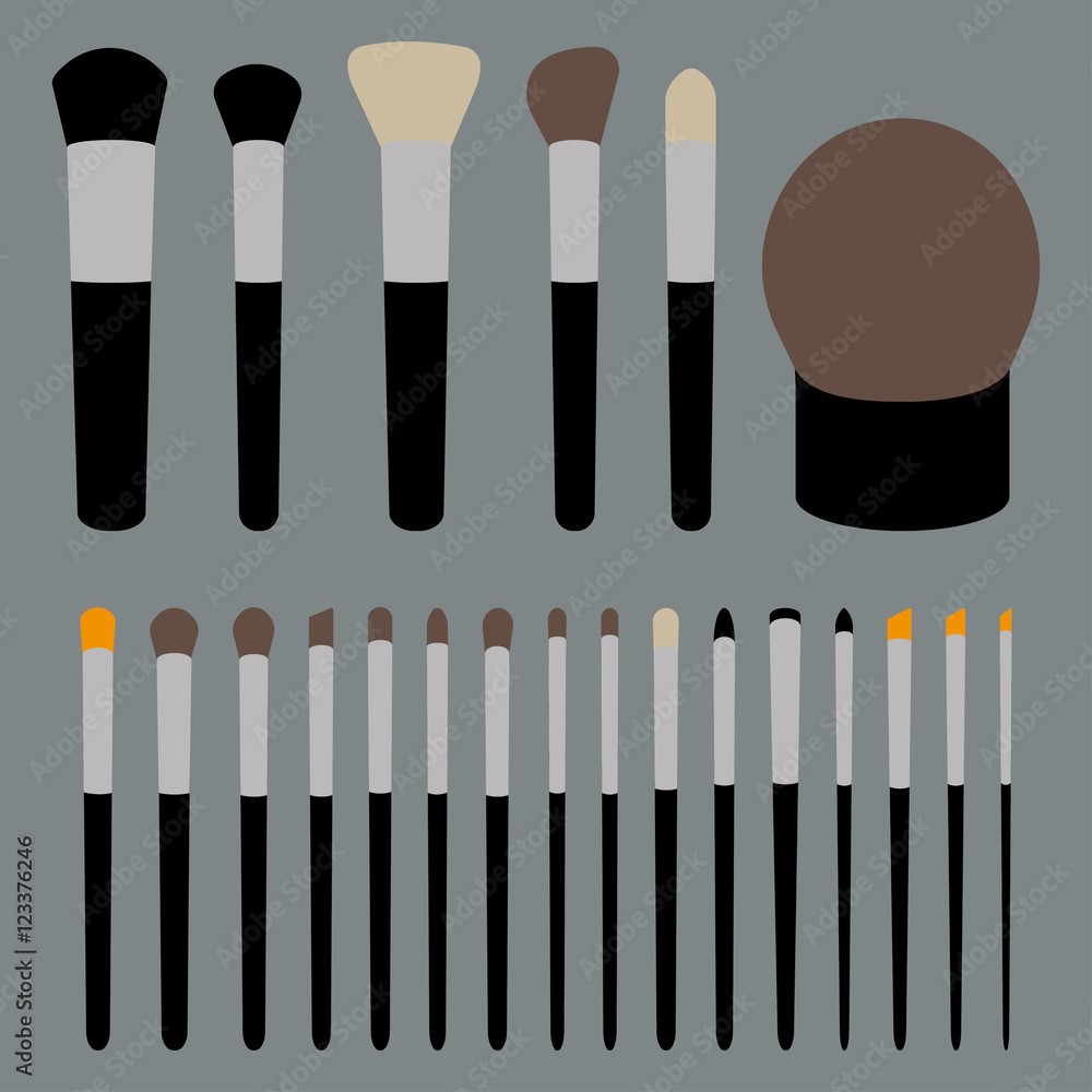 Set of different brushes for make-up on a violet background Set of different brushes for make-up on a violet background