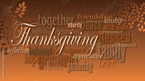 Thanksgiving holiday word montage with leaves