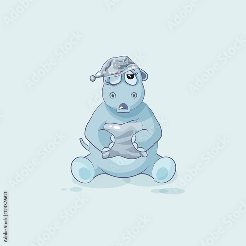 Emoji character cartoon sleepy Hippopotamus in nightcap with pillow