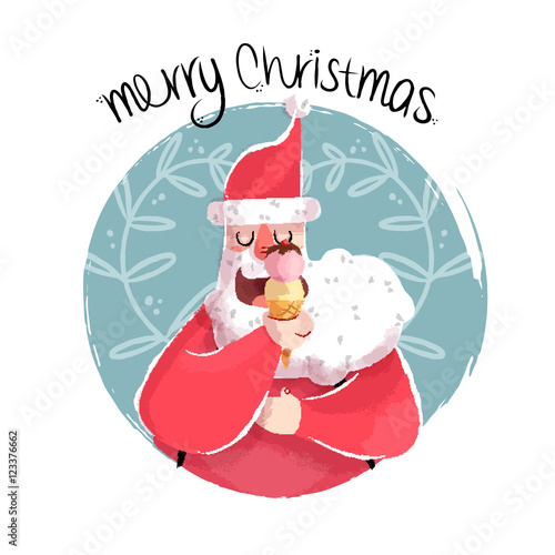 Christmas illustration of fun santa with ice cream