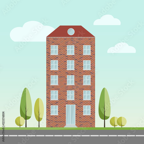 Summer multi-storey brick building