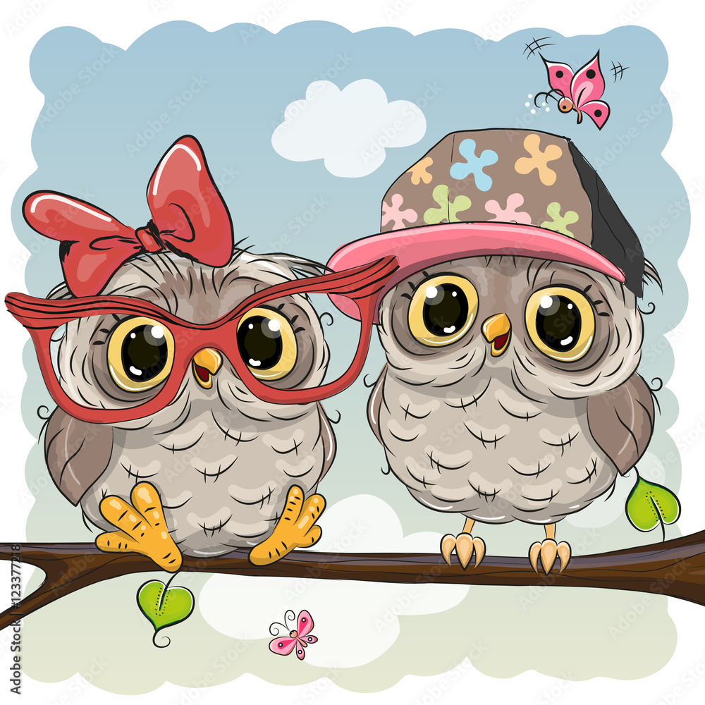 Obraz premium Two cute Cartoon Owls