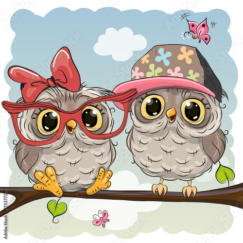 Two cute Cartoon Owls