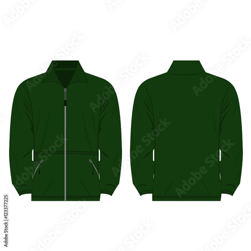military green color fleece outdoor jacket isolated vector on the white background