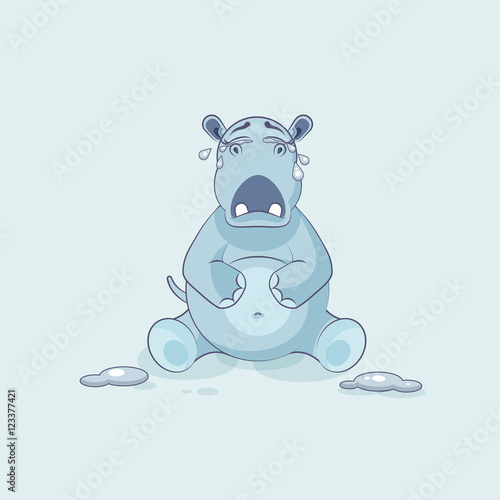 Emoji character cartoon Hippopotamus crying