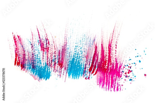 Patches of red and blue watercolor made with dry brush