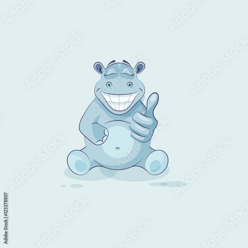 Emoji character cartoon Hippopotamus approves with thumb up