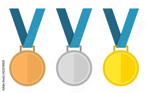 Medal vector set. Gold medal, silver medal, bronze medal. Medal photo