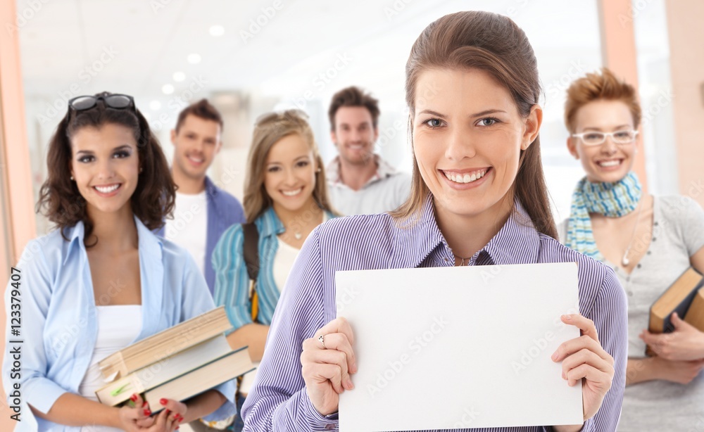 Group of students with blank sheet for copyspace Group of students with blank sheet for copyspace