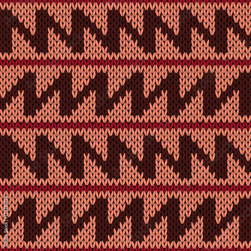 Knitting ornate seamless pattern with zigzag lines