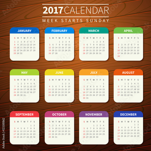 Calendar template for 2017