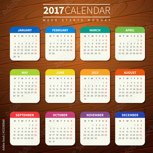 Calendar template for 2017