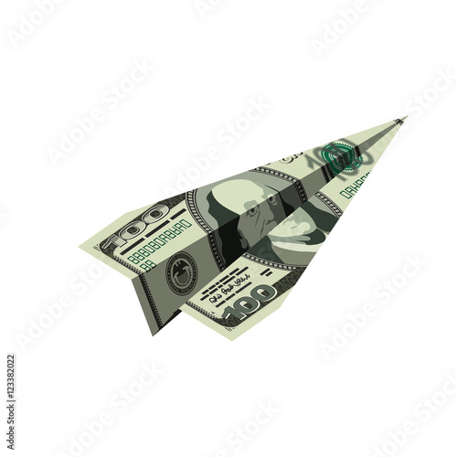 Aircraft dollars. Money banknote paper airplane. Financial illus
