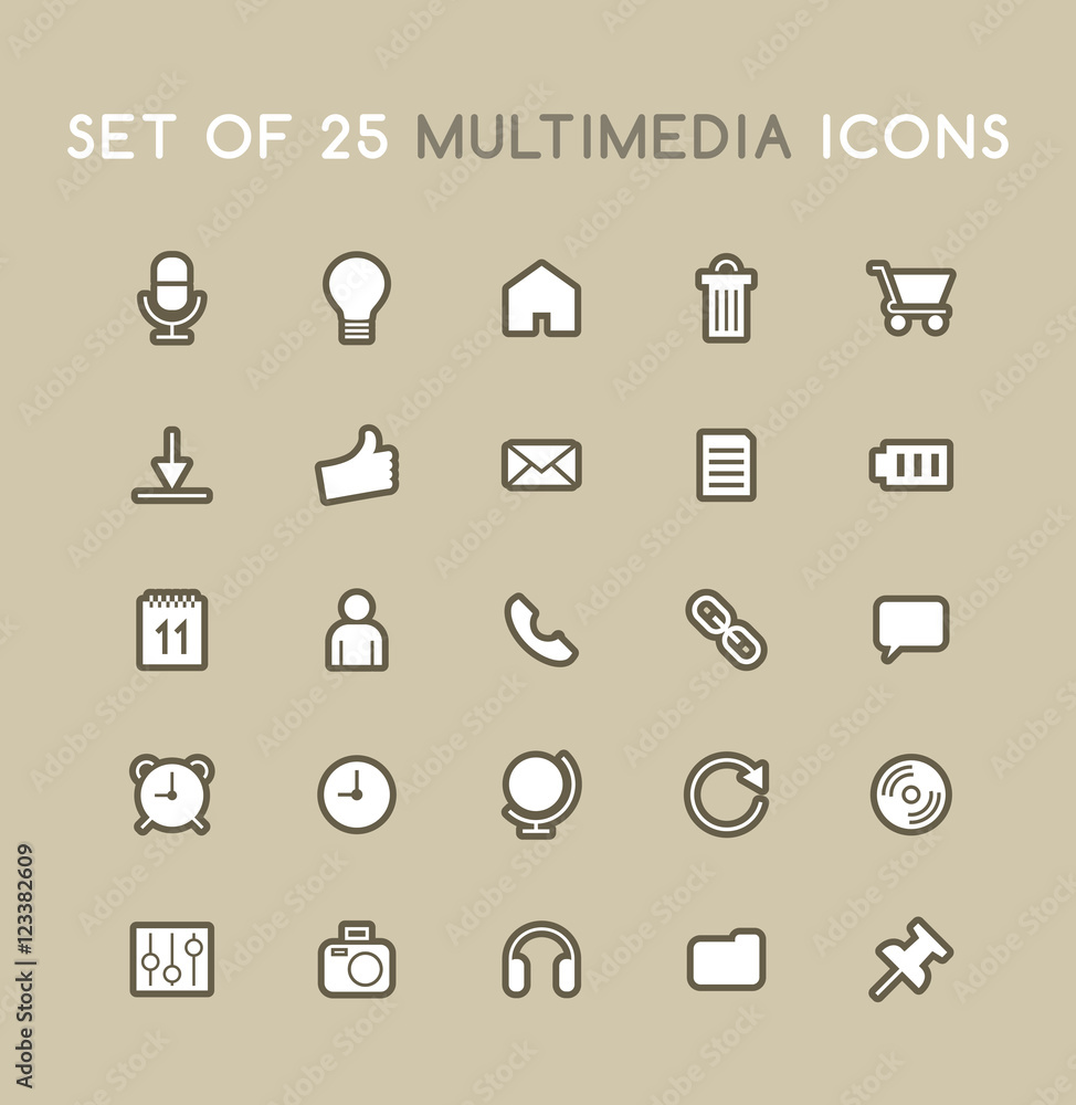 Set of Solid Multimedia Icons. Isolated Vector Icons.