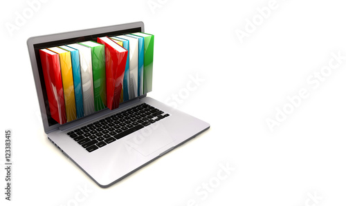 E-book library concept with laptop computer and books 