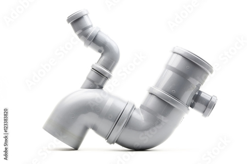 New gray drain pipe isolated on a white background