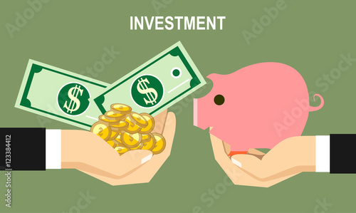 Flat design vector business illustration concept Investment hand hold money coin for website and promotion banners.