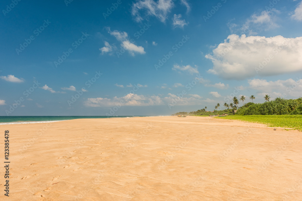 Tropical beach with wave in Sri lanka.