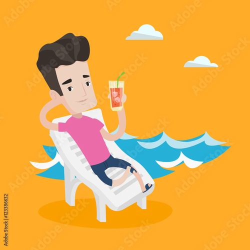 Man relaxing on beach chair vector illustration.