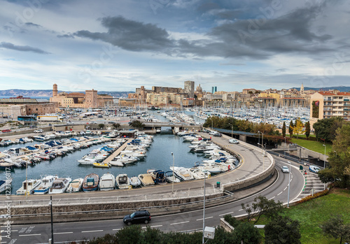 Panoramic view of the Vieux-Port of Marseille, France