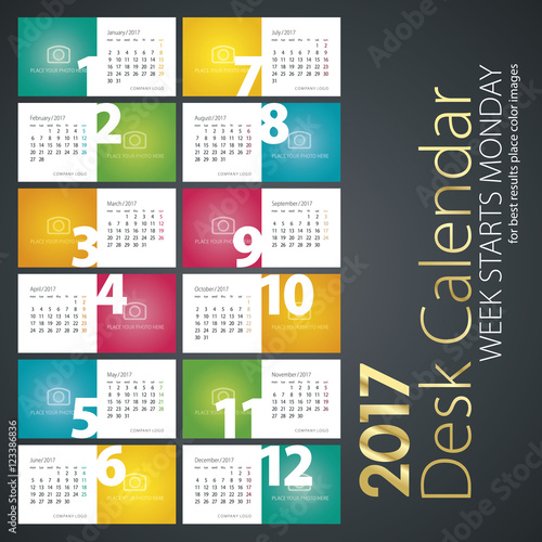 Desk calendar 2017 color background