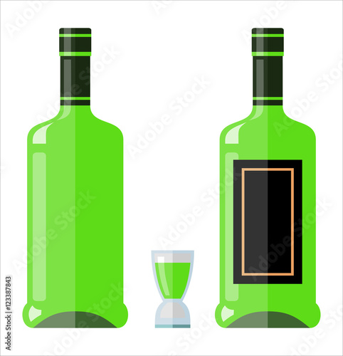 Bottle of absinthe, short glass