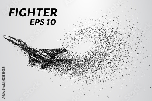 Fighter of the particles. The plane is the curve composed of circles. Vector illustration