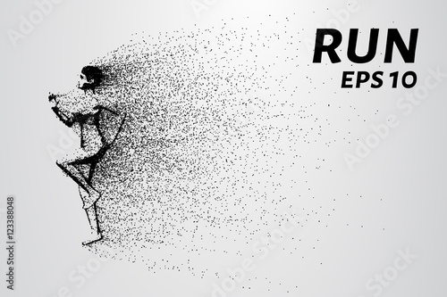 Run out of particles. The girl runs and the wind blows a piece of her. Vector illustration