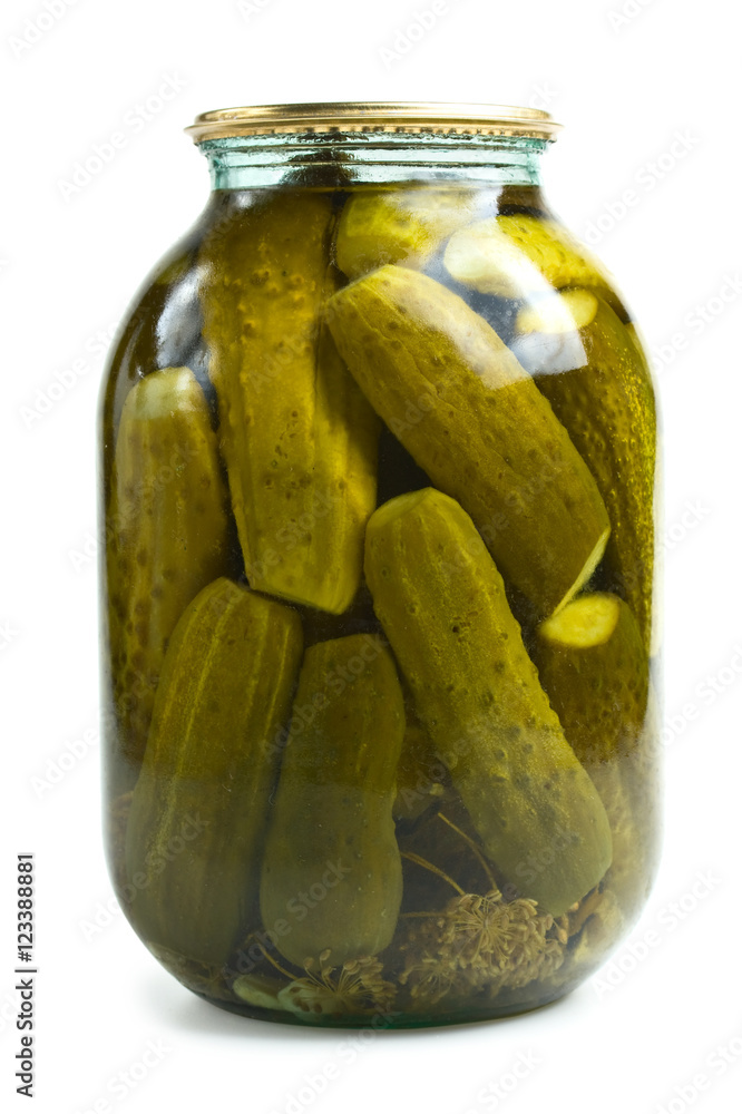 Glass jar of preserved gherkins Glass jar of preserved gherkins