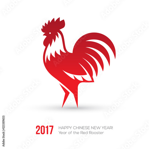 New Year 2017 card with red rooster icon