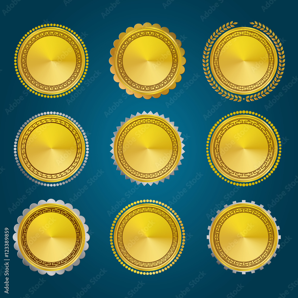 Golden Medallions and Medals with Asian Style frame Golden Medallions and Medals with Asian Style frame