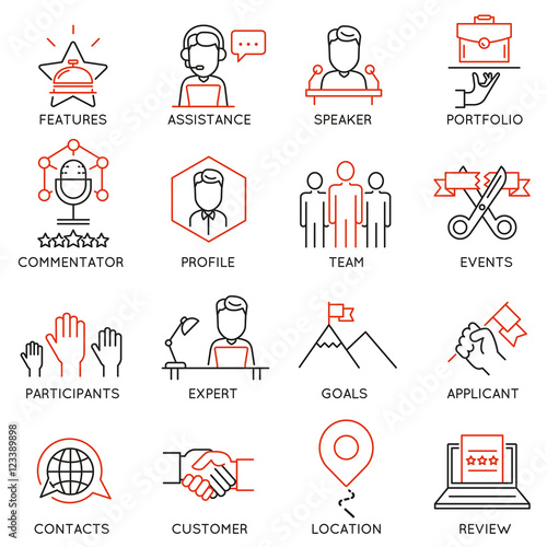 Vector set of 16 icons related to business management  strategy  career progress and business process. Mono line pictograms and infographics design elements - part 50