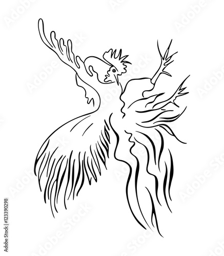Silhouette of a rooster .  Cock sketch, hand drawing. Symbol of New Year 2017. Vector.
