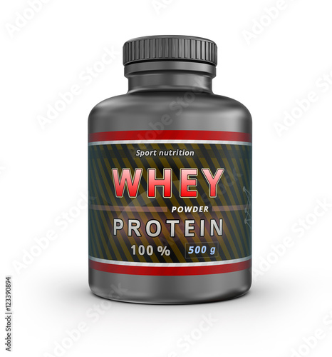 Fotografie WHEY Protein Container. Sport Nutrition. 3D illustration