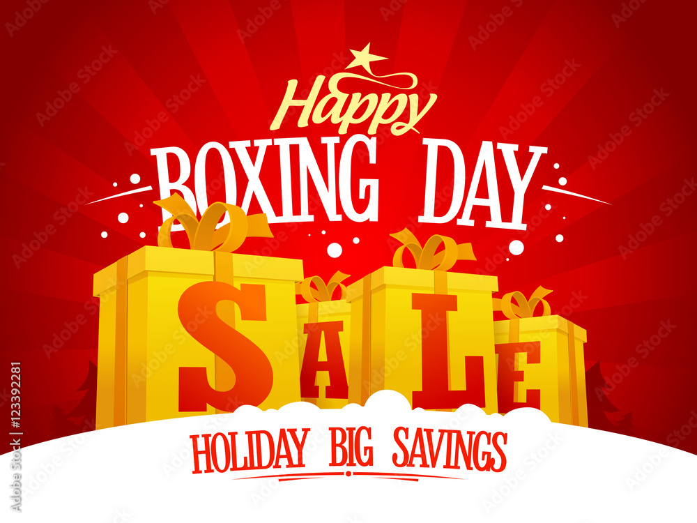 Boxing day sale design concept with golden gift boxes