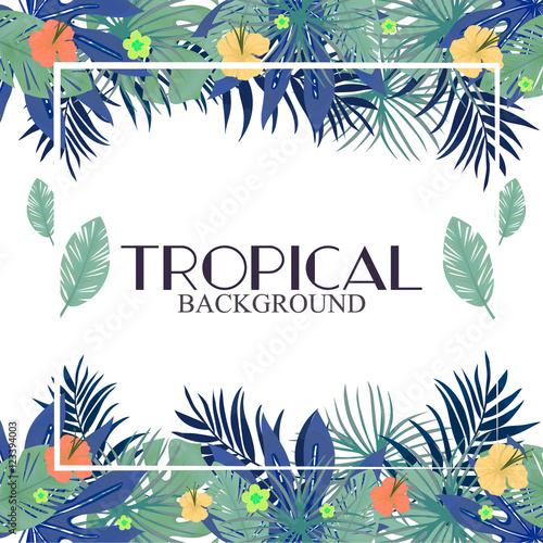 Tropic leaves background with frame for your text.