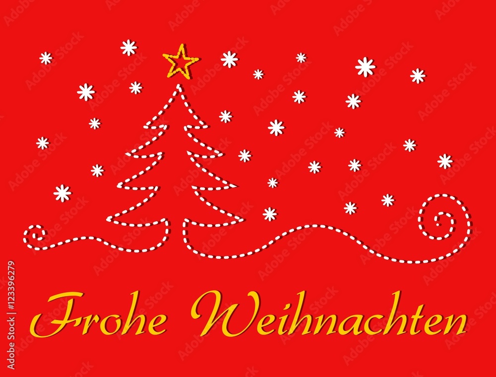 Frohe Weihnachten Weihnachtskarte mit minimalistischem Weihnachtsbaum und Schneeflocken