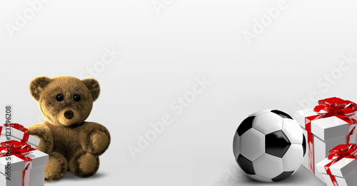 teddy bear soccer ball gifts 3d render