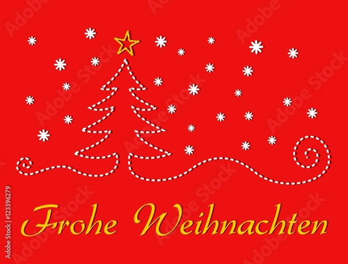 Frohe Weihnachten Weihnachtskarte mit minimalistischem Weihnachtsbaum und Schneeflocken