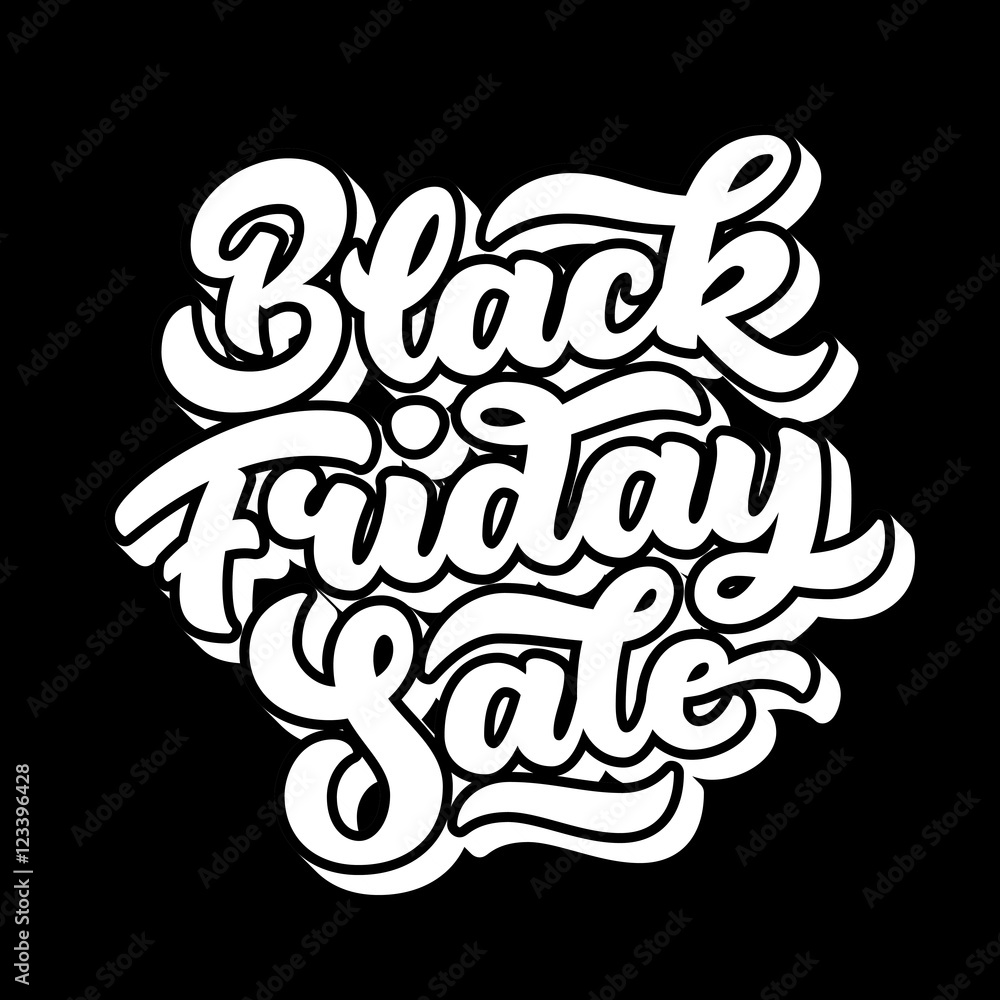 Black Friday Sale handmade lettering, 3d oblique calligraphy with block blended white shade and dark background for logo, banners, labels, badges, posters, web, presentation. Vector illustration.