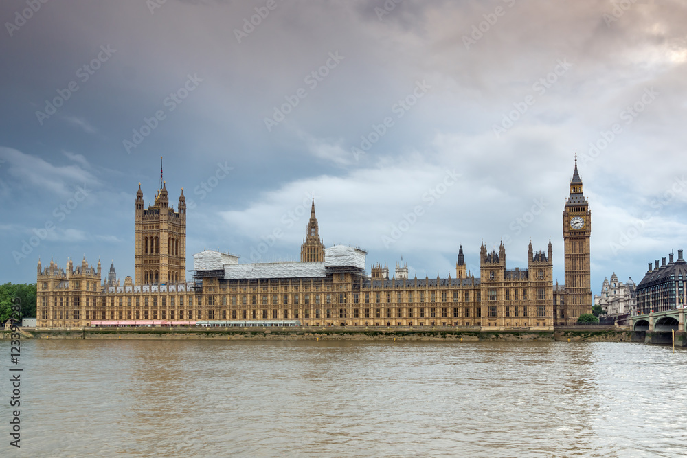 Sunset view of Houses of Parliament, Palace of Westminster,  London, England, Great Britain