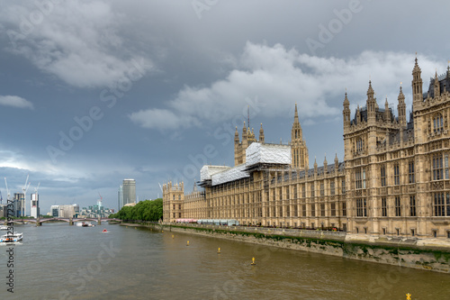 Thames river and Houses of Parliament, Palace of Westminster, London, England, Great Britain